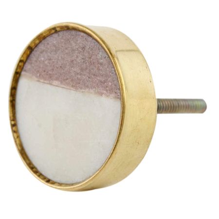 Pink White Stone Brass Plated Dresser Knobs